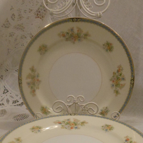 Vintage Noritake Nippon RC Stamp 7-5/8" Salad Plate N1428 Yellow, Blue, Orange & White (No Pink) Floral Blue Black Border Toki Kaisha