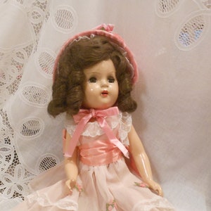 Exquisite 18&quot; Vintage Composition Doll Original Factory Pink Organdy Dress Hat Feathers Satin Sash Sleep Eyes Teeth Human Hair Shoes Socks