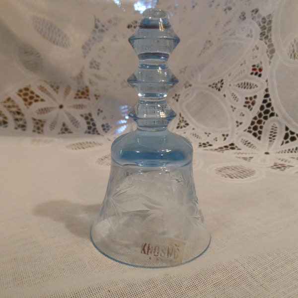 Light Blue Glass Vintage Krosno Hand Made Crystal Hand Etched Bell Poland NO CLAPPER