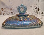 Vintage Indiana Carnival Glass Harvest Blue Iridescent Candy Dish COVER ONLY
