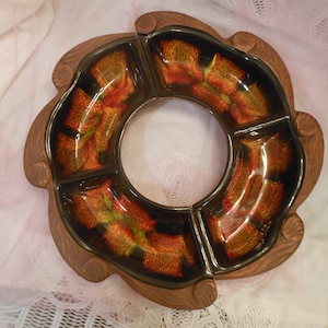 Stunning Vintage California Sequoia Ware Divided Drip Glaze 2 Piece Dish Set #731A