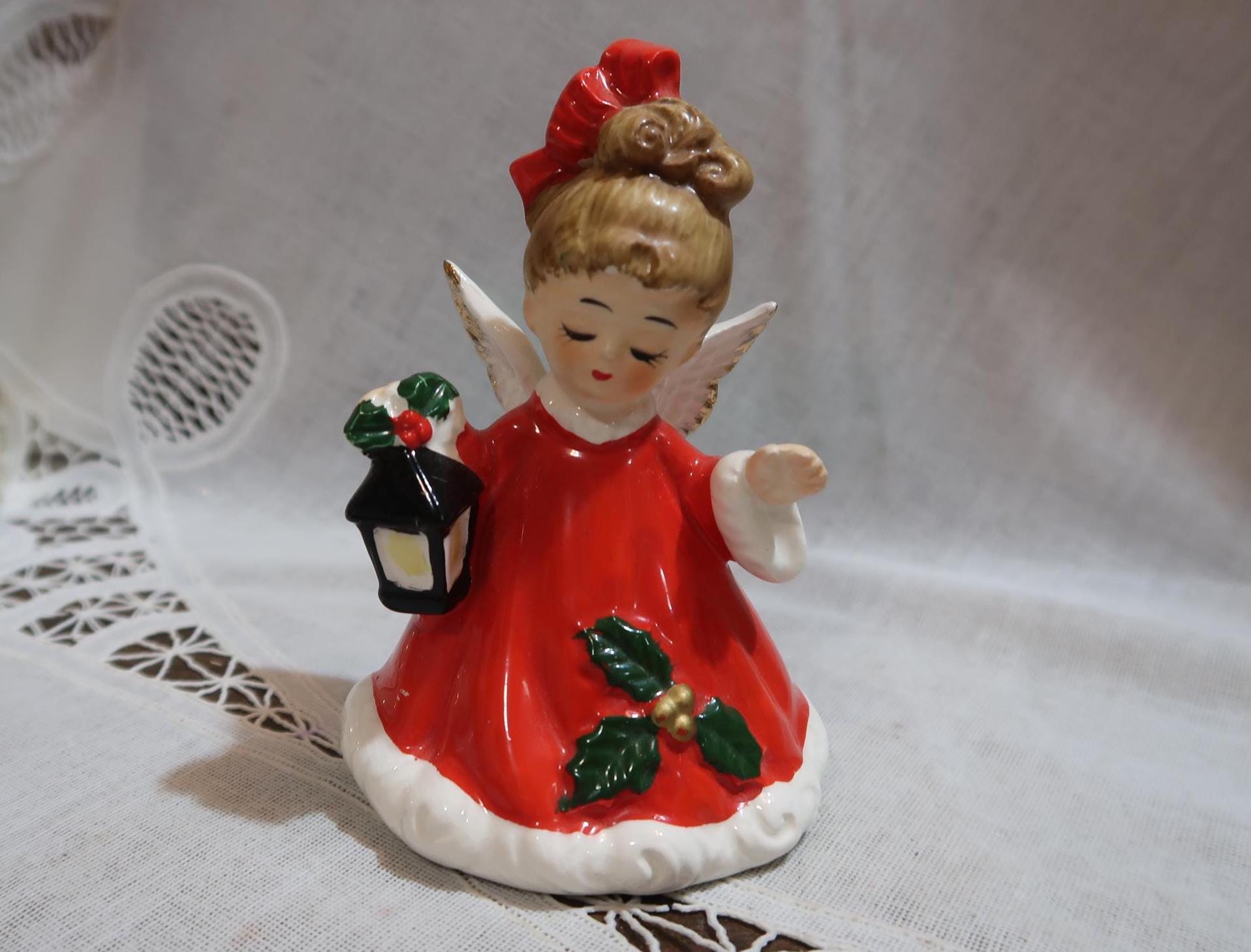 The Most Darling Vintage Josef Originals Christmas Angel Bell Red