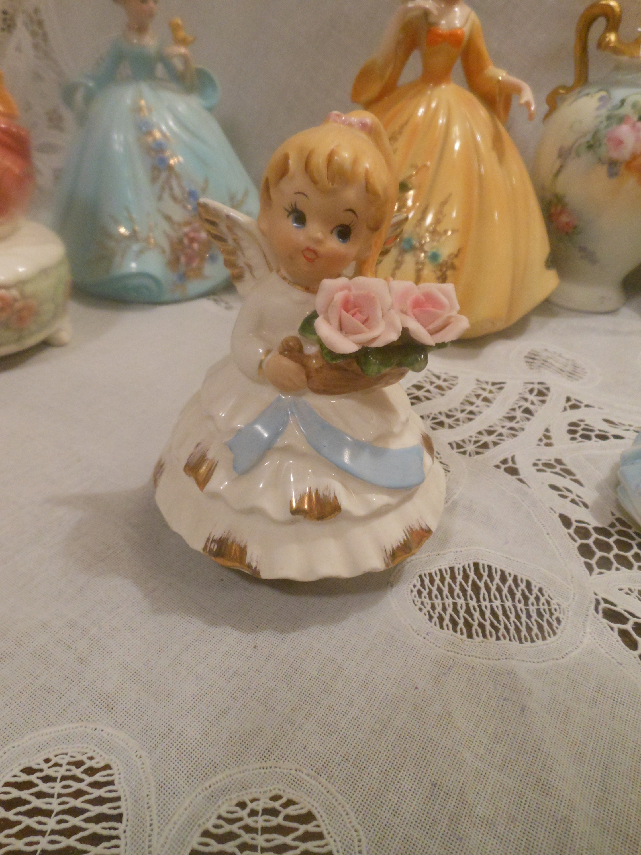 Adorbs Little Vintage Angel Music Box Basket of Large Pink Etsy