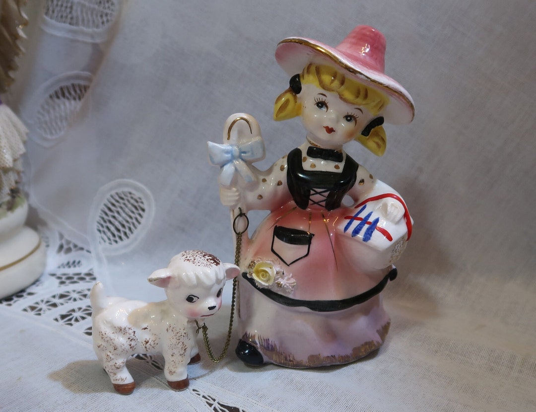 Darling Vintage Little Bo Peep & Her Sheep Pink Hat Apron Lavender ...