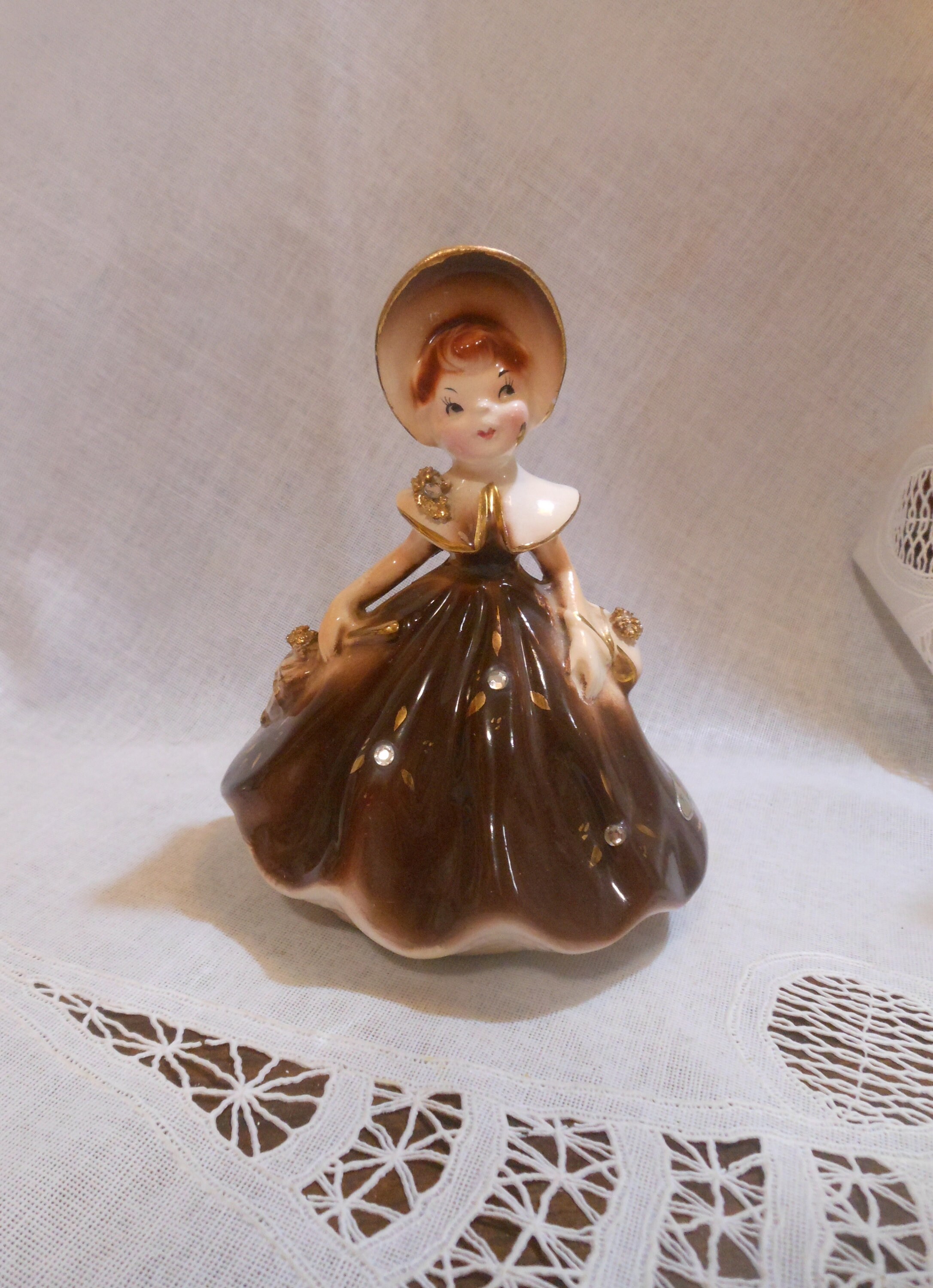 Adorable Vintage Enesco Golden Girls Planter Lady in Brown Dress W