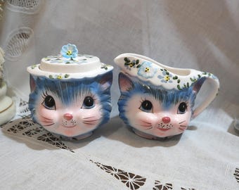 レフトン ミス プリス キティ キャット　シュガーボウル　クリーマー　セット Vintage 3pc Lefton Miss Priss Kitty Anthropomorphic Creamer and