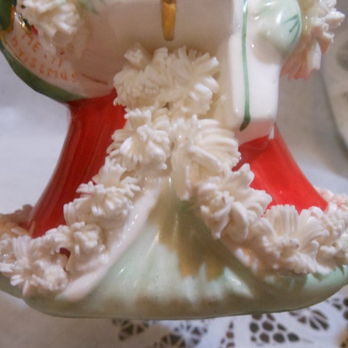 Vintage Ucagco Ceramic Lady shops Woman Planter Green Pink Red Dress Windy Day Scarf Brim Hat Feather Southern Belle