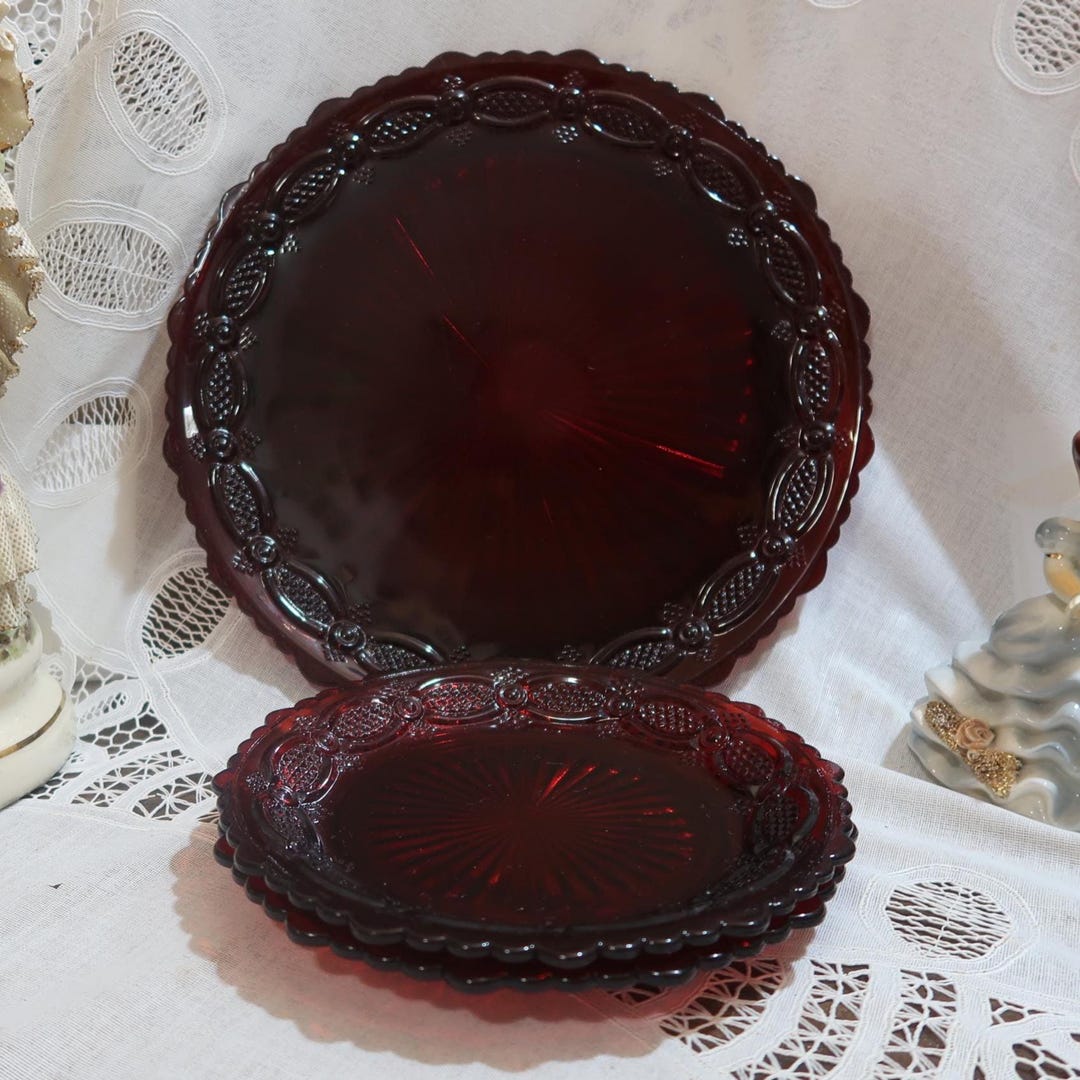Beautiful Avon Ruby Red Cape Cod 1) Dinner and 2) Salad Plates Set ...