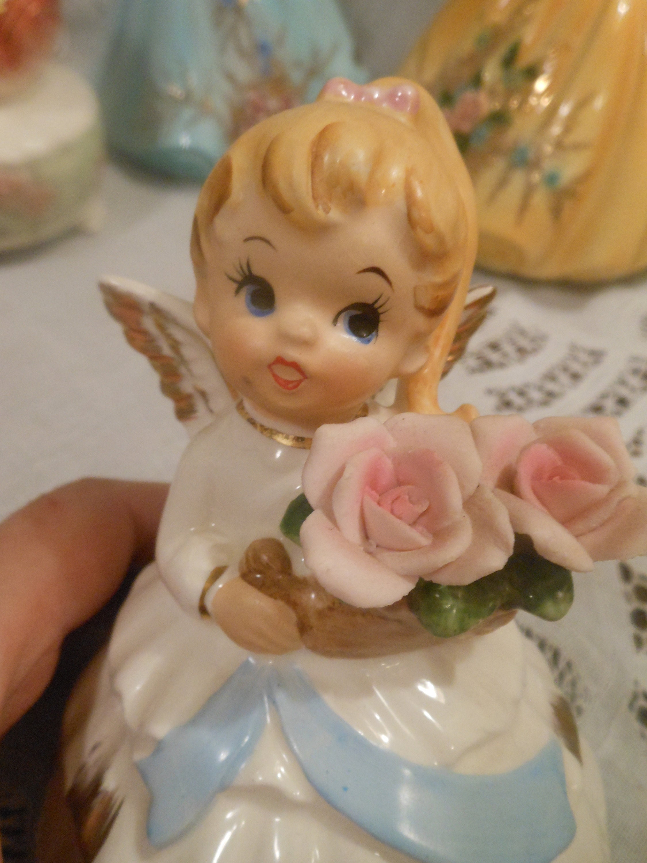 Adorbs Little Vintage Angel Music Box Basket of Large Pink Etsy
