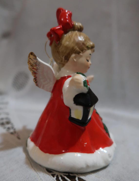 The Most Darling Vintage Josef Originals Christmas Angel Bell Red