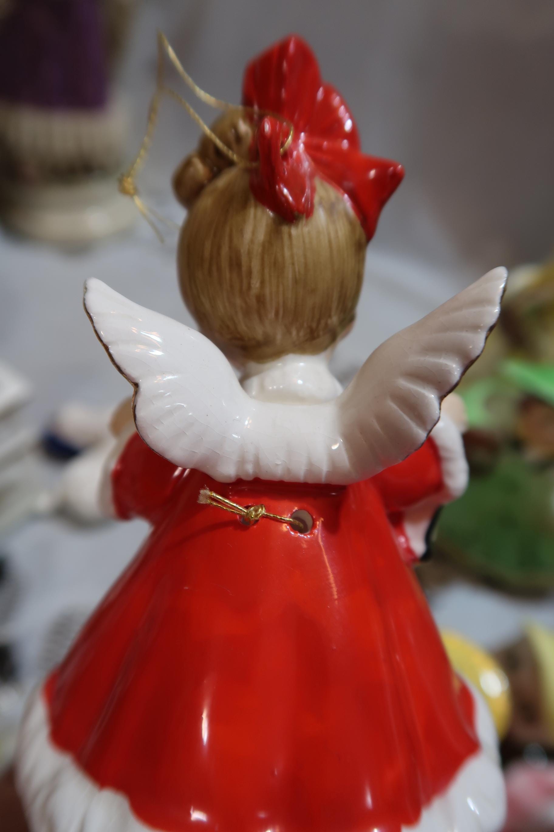 その他 ANGEL CHJMPAGNE Holiday Edition RED The Most Darling Vintage Josef Originals Christmas Angel Bell Red