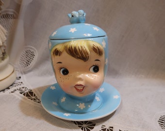 Vintage Lefton Kitschy Lefton Miss Priss Tea Pot, Creamer, Sugar