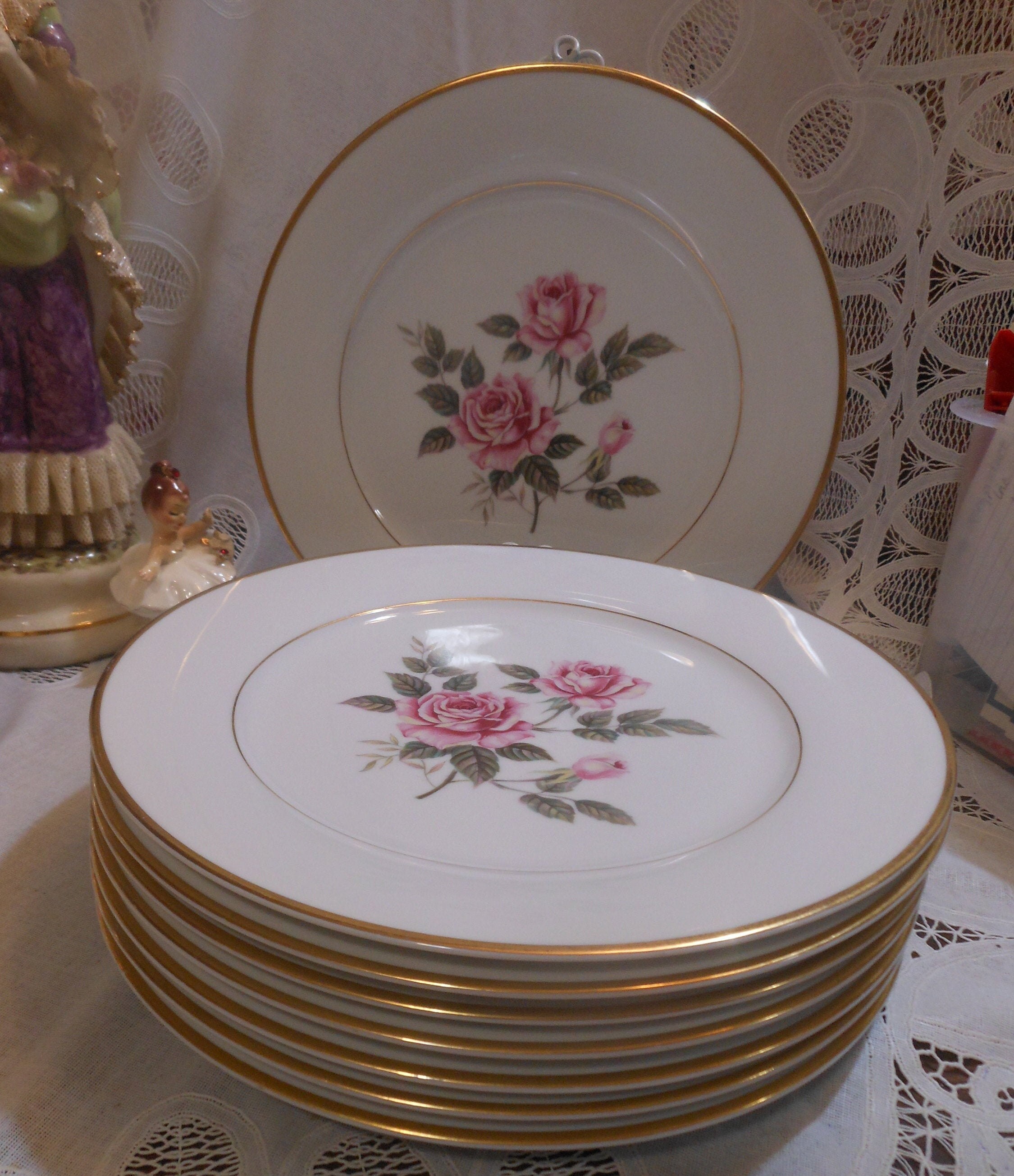 Vintage Noritake Porcelain Plate with Pink Roses and Gold Edging