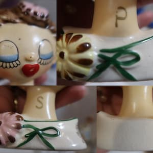 Whimsical Vintage Tilso Lady Salt & Pepper Wide Head Large Red Heart
