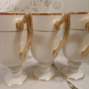 Set of 3 Vintage Arnart Creation Royal Crown Mugs White w/ Gold Trim Footed 55/770 Original Foil Tags