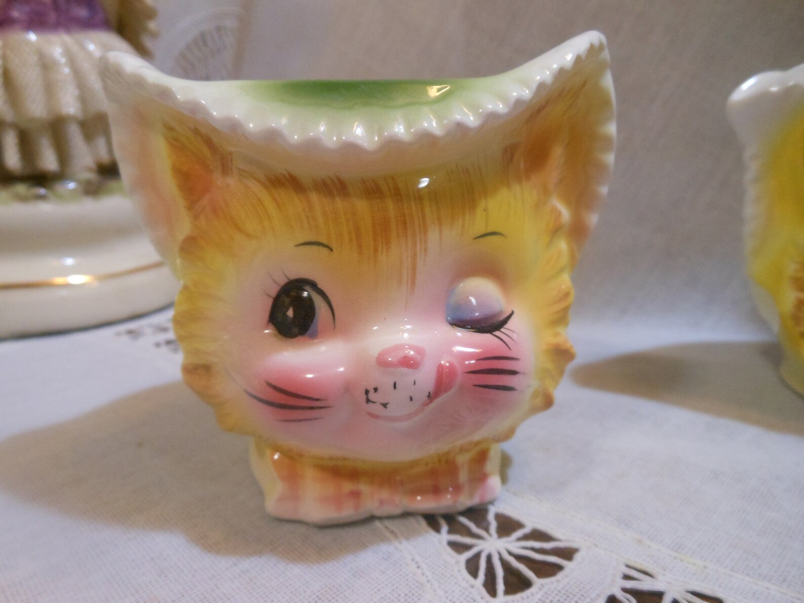 Precious Vintage Enesco Winking Kitty Sugar Bowl Creamer Set Etsy