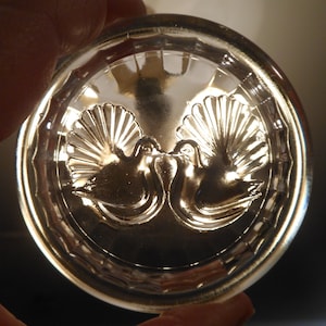 Vintage Luigi Bormioli Glass Covered Trinket Box w/ 2 Doves Ribbed Fin Italian Glassware
