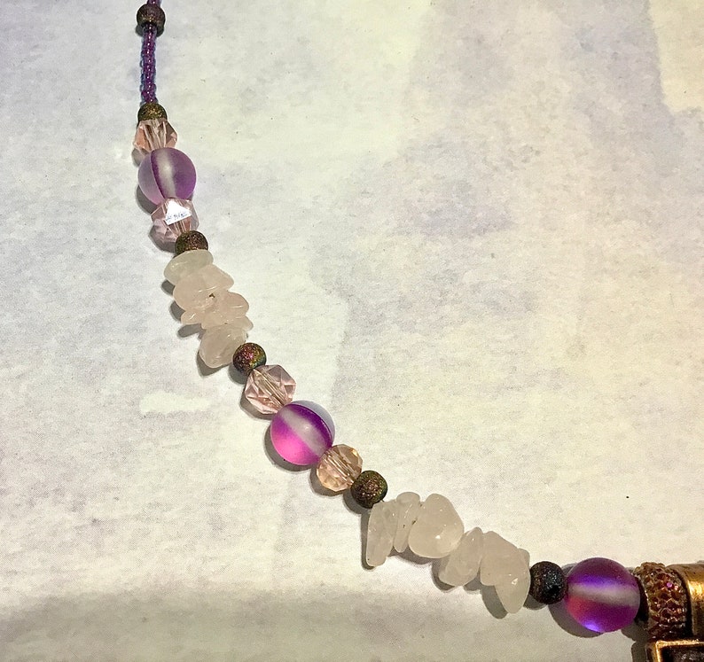 Jewelry Set Polymer Pendant and Beaded Necklace Lavender Glass Purple /& Copper