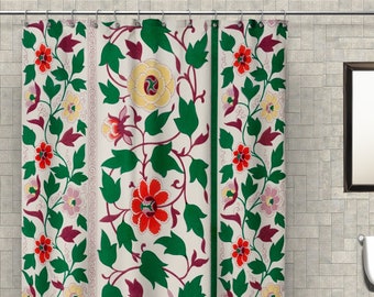 Floral Shower Curtain with Vivid Colors, Waterproof Fabric Bathroom Accessory, Botanical Bath Decor, Fresh Look