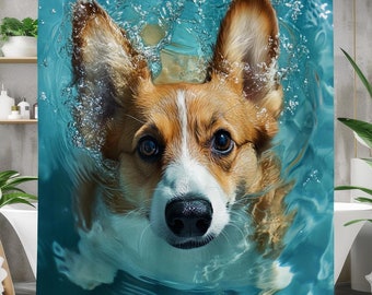 Corgi Dog Shower Curtain,  Waterproof Fabric, Cute Dog Bathroom Decor, Fun Pet-Themed Bath Curtain for Animal Lovers and Corgi Fans