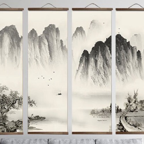 Traditional Japanese Scroll Painting Japanese Art Canvas Etsy