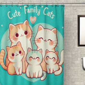 Cortina de ducha con adorables gatos, cortina de baño de tela impermeable, decoración de baño con adorables gatos, regalo para amantes de los gatos, baño para niños