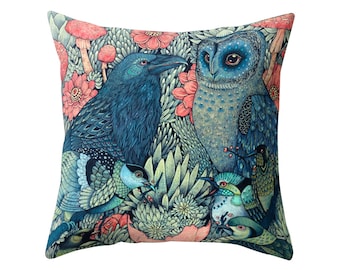 Cushion Cover in Scion Barnie Barn Owl Blue Green Yellow 14/" 16/" 18/" 20/"