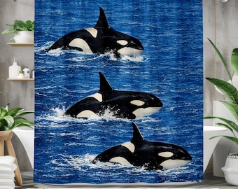 Orca Whale Shower Curtain Ocean Bathroom Decor Nautical Marine Animal Bathroom Art