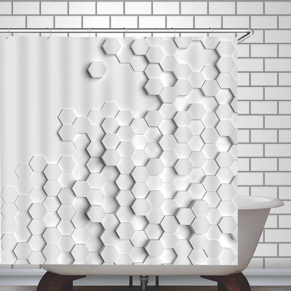 Geometric Shower Curtain Geometric 3D Bath Decor Waterproof Etsy