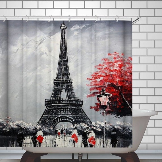 Paris Themed Shower Curtain Eiffel Tower Bathroom Decor Etsy