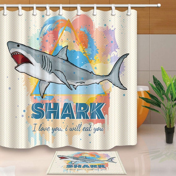 Shark Shower Curtain Waterproof Polyester Fabric Bath Curtains Shark Shower Curtain Waterproof, Thick Fabric Shower Curtain