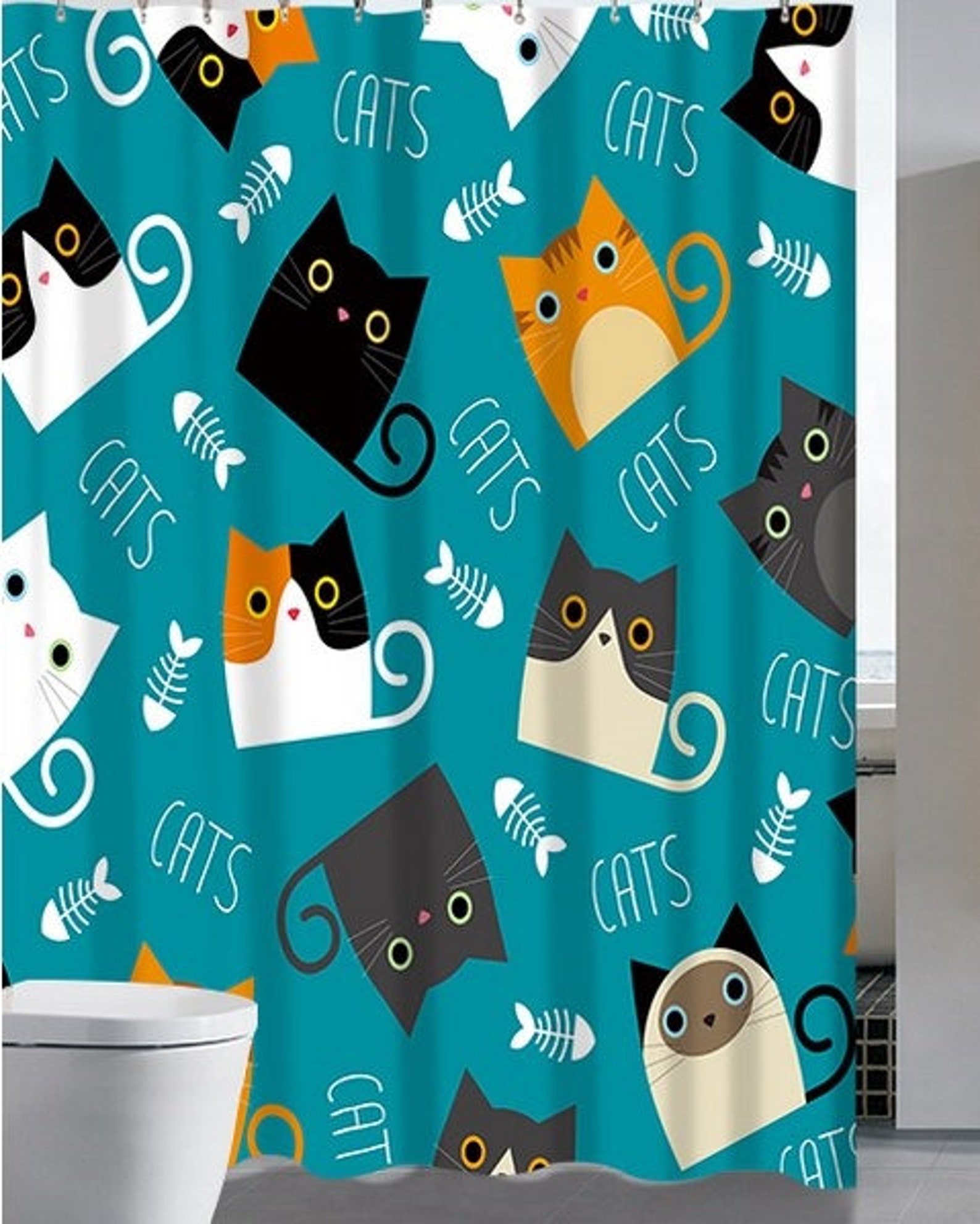 Cats Shower Curtain and Mat Set Cute Cat Shower Curtains Etsy