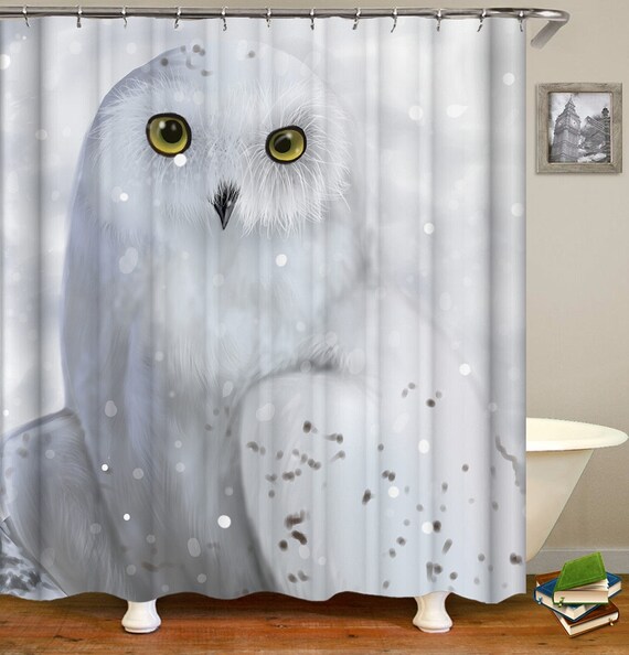 White Owl Shower Curtain Waterproof Fabric 3d Print Image White Owl Shower Curtain Waterproof, Owl Shower Curtain