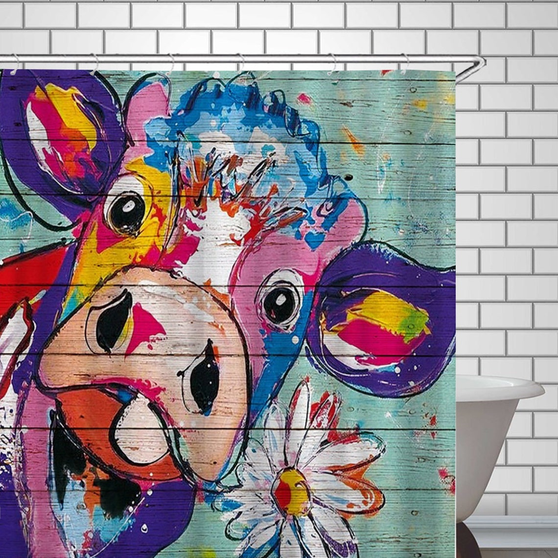 Cow Shower Curtain Colorful Cow Farmhouse Bathroom Decor Etsy UK