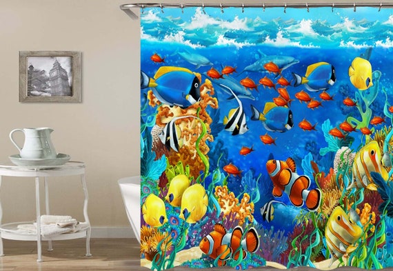 Clown Fish Shower Curtain Sealife Shower Curtain Kids Sea Life Etsy