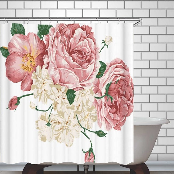 Floral Shower Curtain Pink Roses Flowers Shower Curtains | Etsy