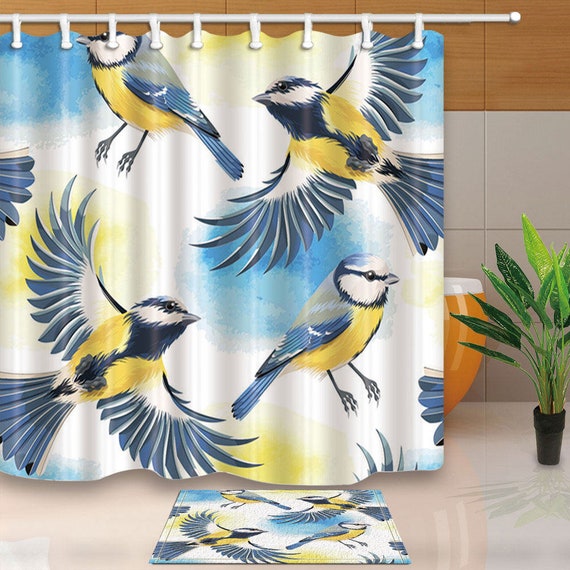 Birds Shower Curtain Flying Bird Printed Bathroom Curtains Etsy
