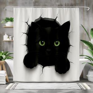 Whimsical Black Cat Shower Curtain - Fun Bathroom Decor, Cat Lover Gift, Unique Home Accessory, Halloween, Pet-Themed