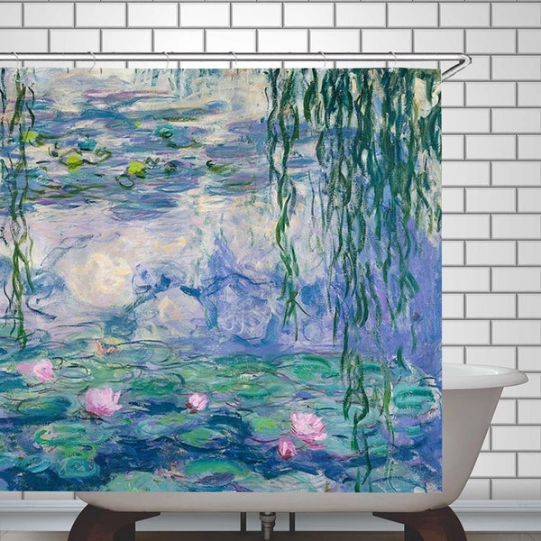 Art Rideau de douche Nymphéas Claude Monet Rideau de salle de bain Célèbre Art Bain Décor Peinture à l’huile Décor Polyester Tissu Baignoire Rideaux