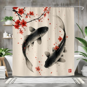 Elegant Koi Fish Shower Curtain, Japanese Decor, Bathroom Art, Nature-Inspired Home, Unique Gift Idea, Floral Accent