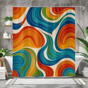 Colorful Abstract Shower Curtain, Boho Bathroom Decor, Vibrant Home Accessories, Modern Design, Unique Gift Idea
