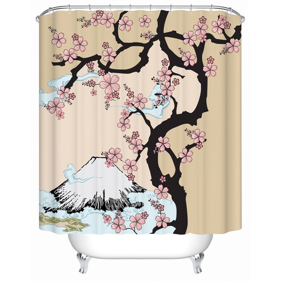 Cherry Blossom Shower Curtain Japanese Art Curtains