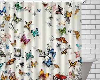 Green Leave Butterfly Pattern Waterproof Bathroom Shower Curtain With Hooks Green Leave Butterfly Pattern Waterproof Bathroom Shower Curtain With Hooks