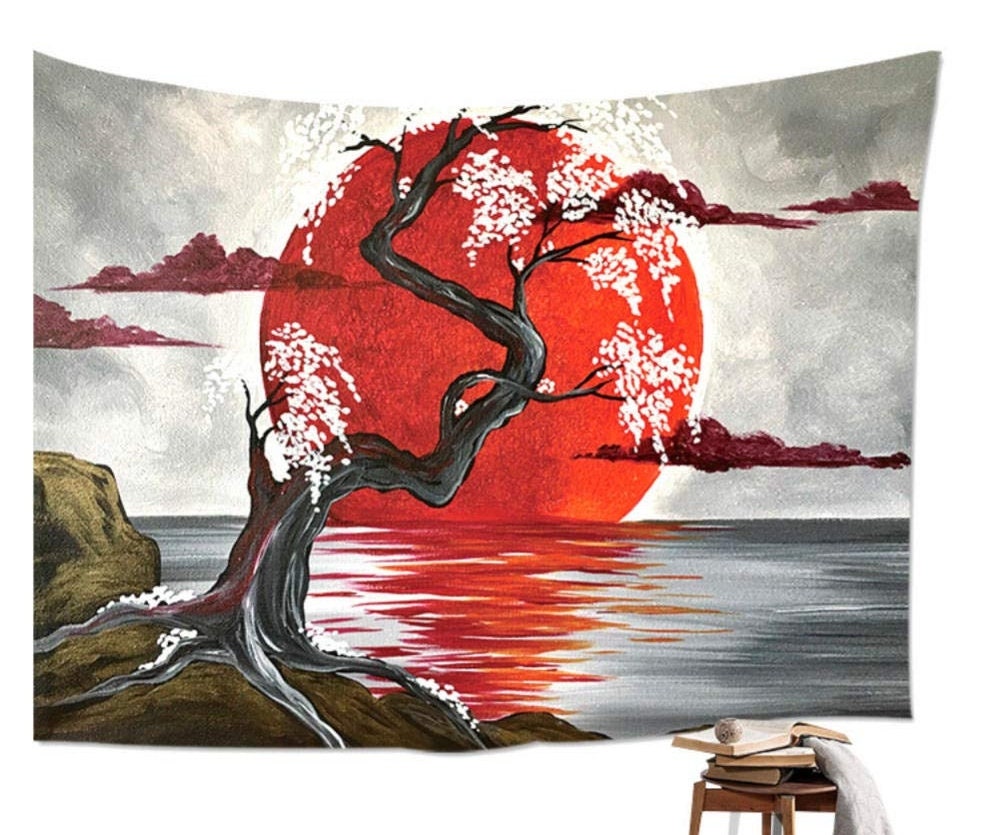 Japanese Tapestry Cherry Tree Tapestries Cherry Blossom Wall Etsy