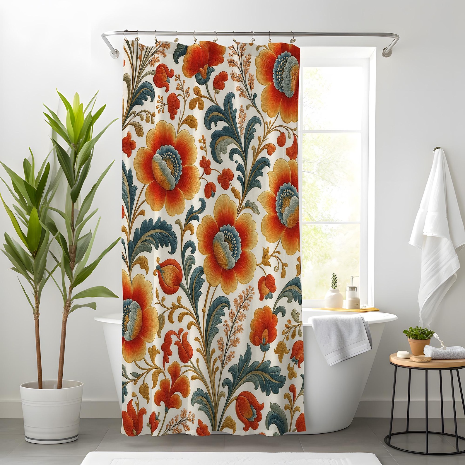 Floral Narrow Stall Shower Curtain Narrow – 90x180 120x180 150x180 Cm ...