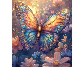 Butterfly Diamond Painting Kit, 5D DIY Full Drill Rhinestone Embroidery, Sparkling Nature Mosaic Art, Home Wall Décor Gift for Kids & Adults