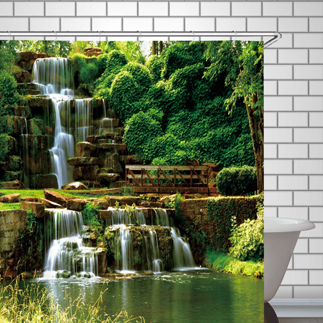 Waterfall Shower Curtain Nature Waterfalls Bath Curtains Etsy