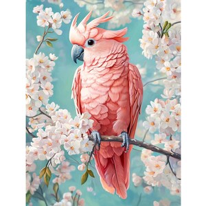 Rosa Kakadu Diamant Malerei Set 5D Bohrer, Tropischer Vogel Auf Kirschblüten, Geschenk für Vogelliebhaber, Frühlings Haus Wanddekoration