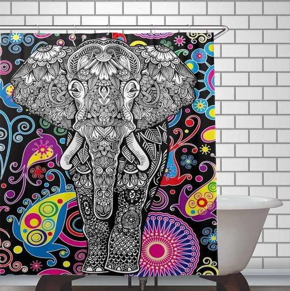Elephant Shower Curtain Indian Elephant Boho Mandala Shower Etsy