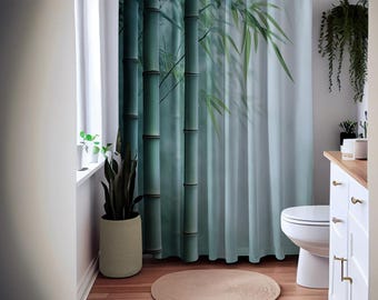 Cortina de ducha de bambú impermeable, cortina de baño zen para decoración de baño, diseño natural verde, accesorio de baño ecológico.